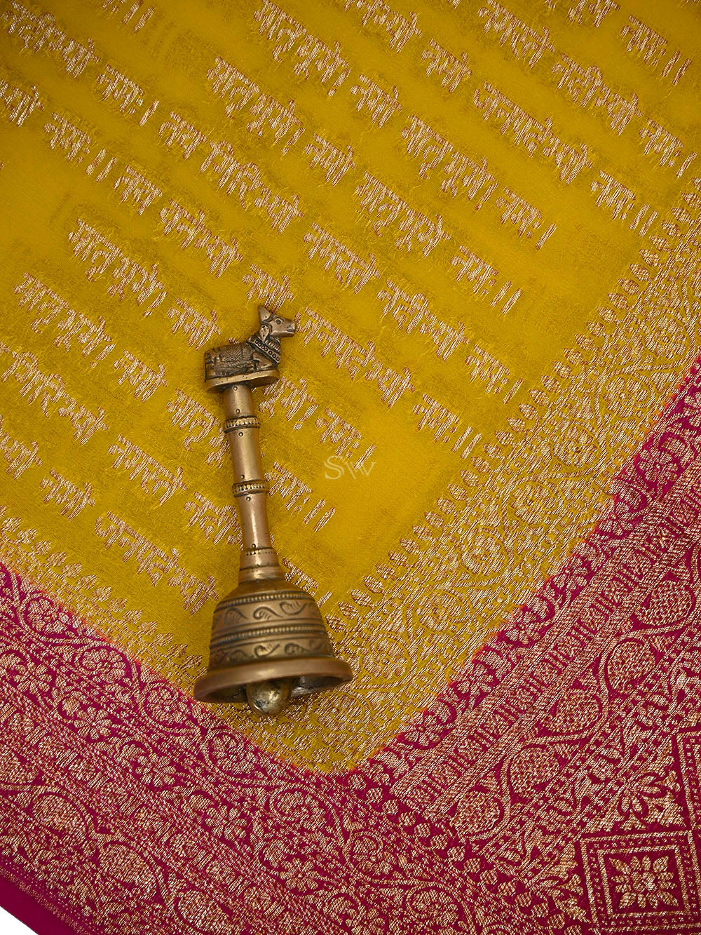 Yellow Mantra Khaddi Georgette Handloom Banarasi Saree - Sacred Weaves