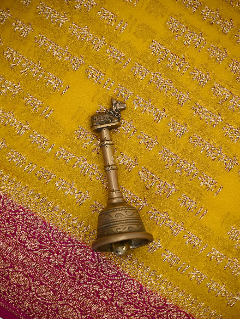 Yellow Mantra Khaddi Georgette Handloom Banarasi Saree - Sacred Weaves