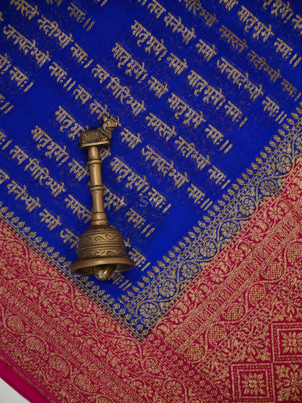 Royal Blue Mantra Khaddi Georgette Handloom Banarasi Saree - Sacred Weaves