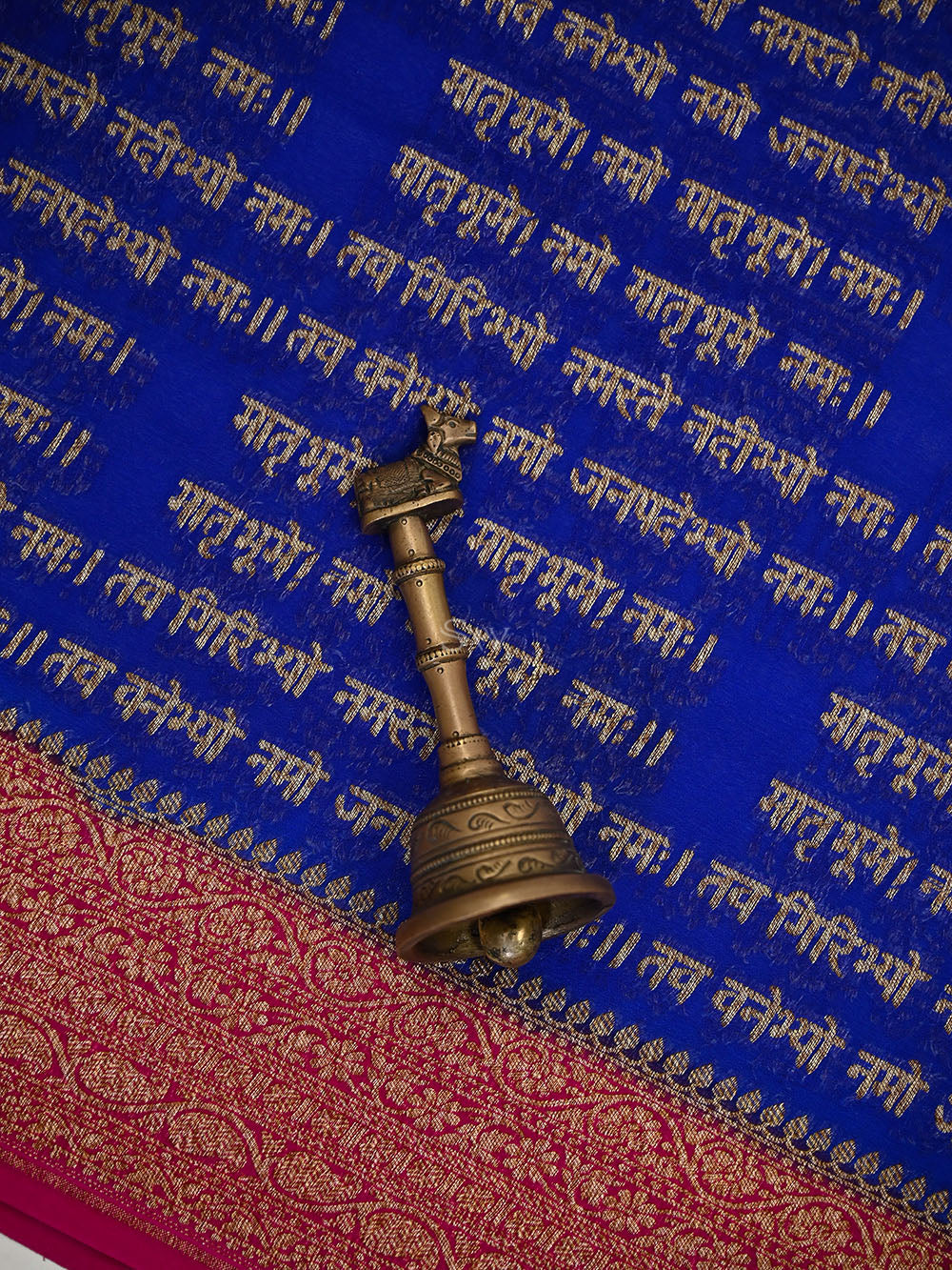 Royal Blue Mantra Khaddi Georgette Handloom Banarasi Saree - Sacred Weaves