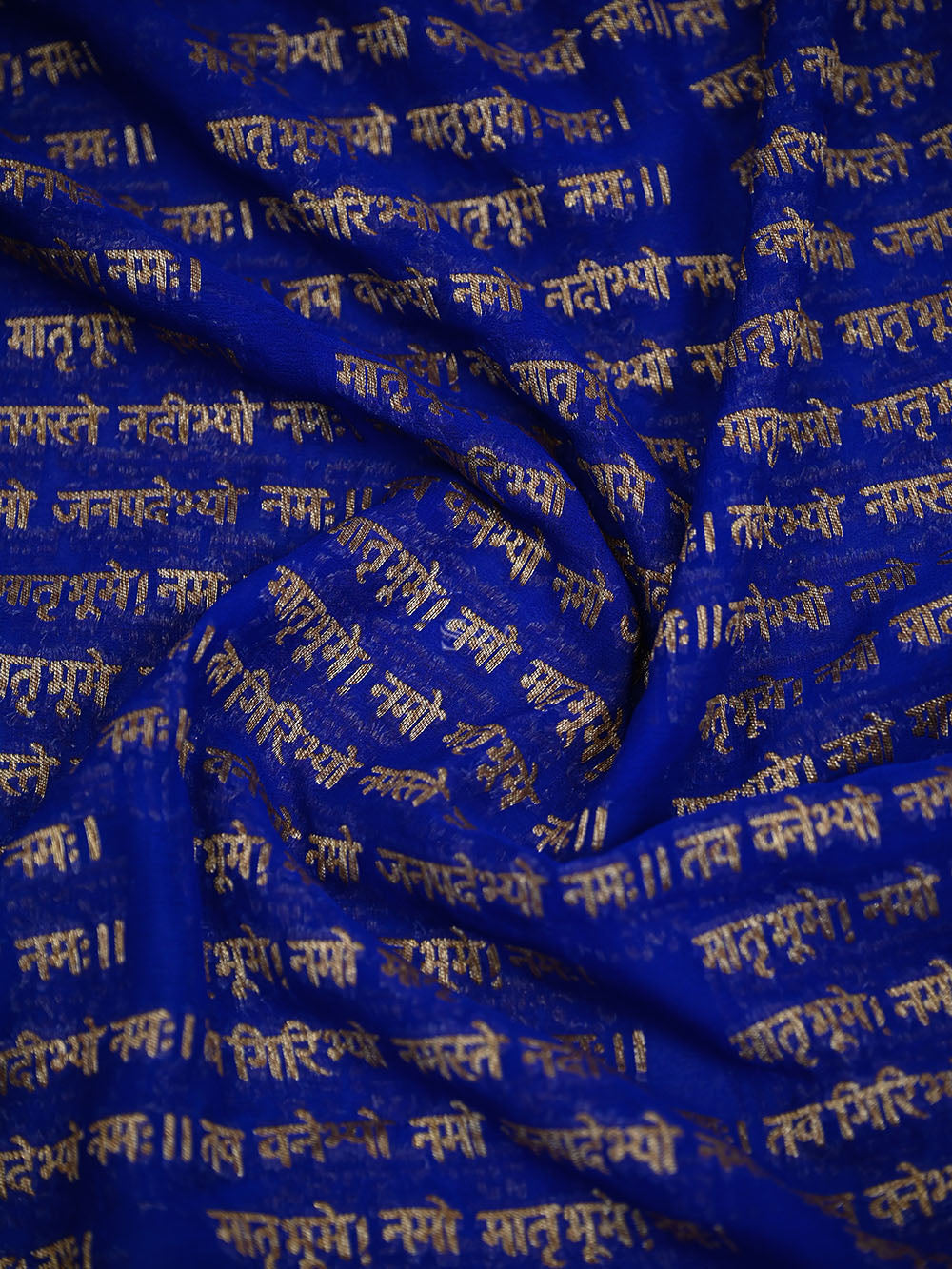 Royal Blue Mantra Khaddi Georgette Handloom Banarasi Saree - Sacred Weaves