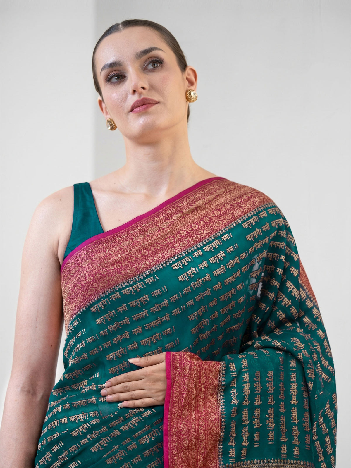 Teal Green Mantra Khaddi Georgette Handloom Banarasi Saree - Sacred Weaves