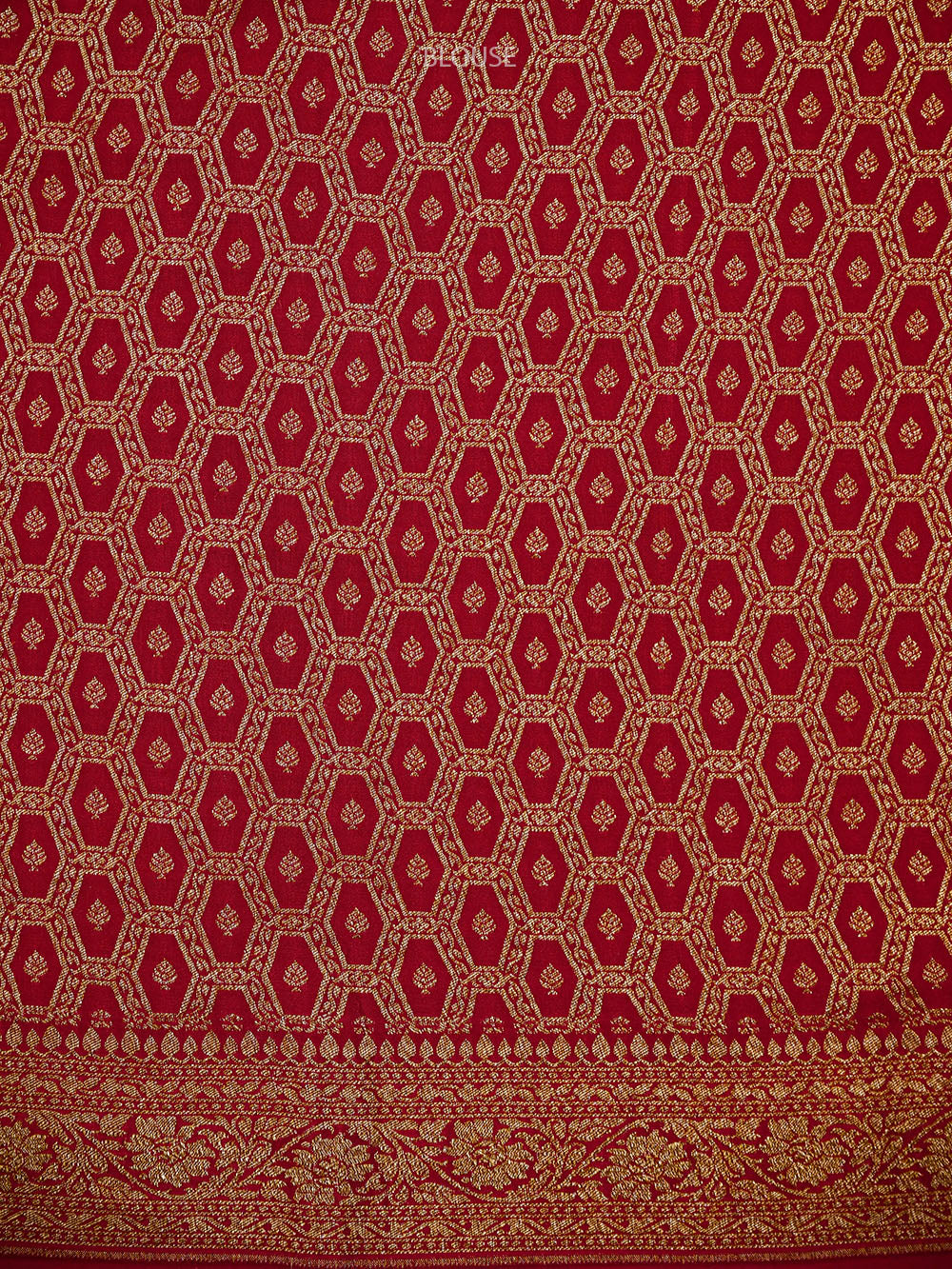 Mustard Red Plain Crepe Silk Handloom Banarasi Saree - Sacred Weaves