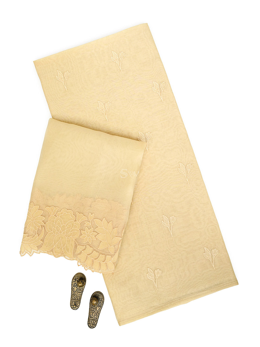 Pastel Yellow Embroidered Cotton Handloom Banarasi Suit - Sacred Weaves