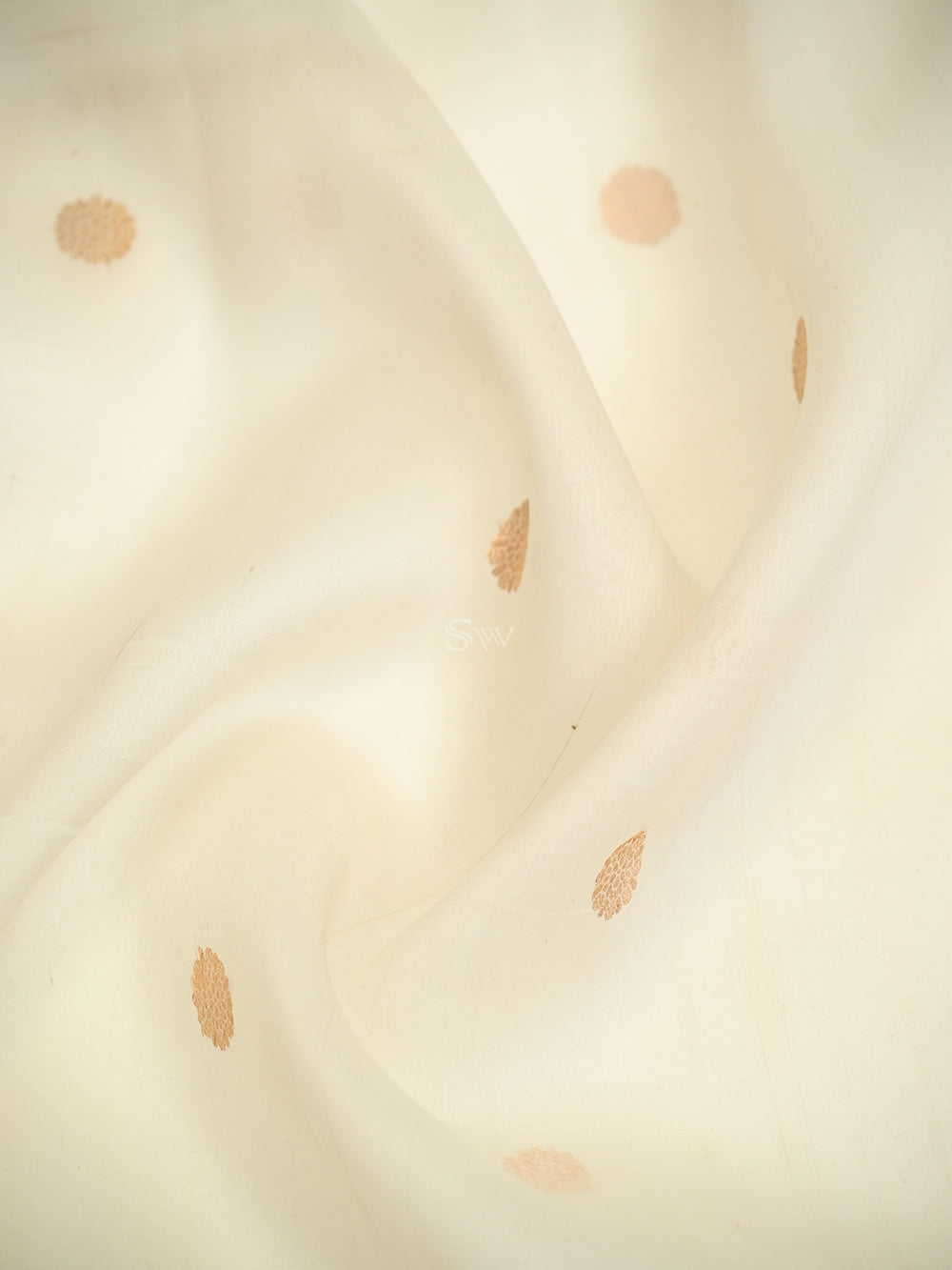 Off White Booti Organza Silk Handloom Banarasi Saree - Sacred Weaves