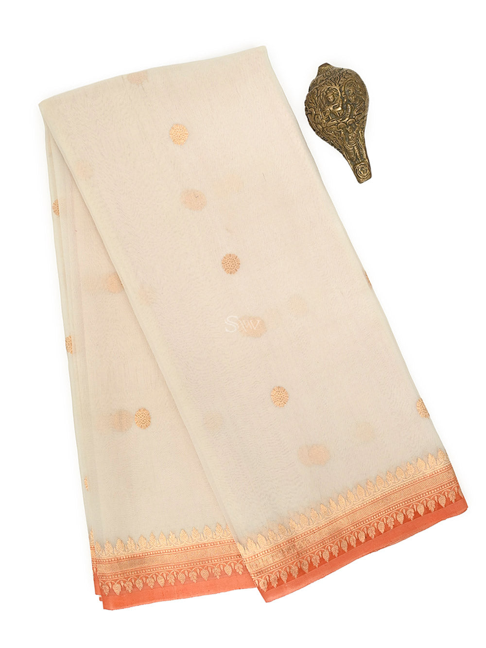 Off White Booti Organza Silk Handloom Banarasi Saree - Sacred Weaves