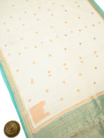 Off White Booti Organza Silk Handloom Banarasi Saree - Sacred Weaves