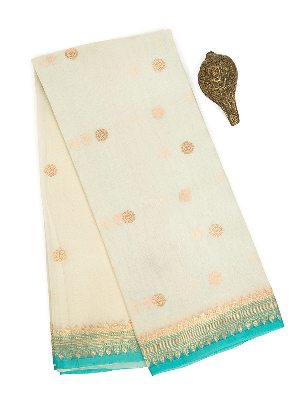 Off White Booti Organza Silk Handloom Banarasi Saree - Sacred Weaves