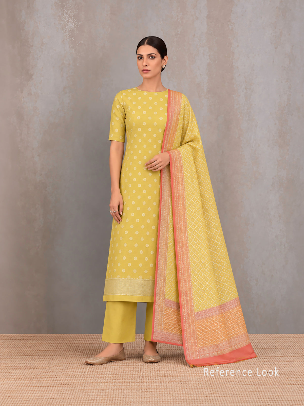 Yellow Booti Khaddi Georgette Handloom Banarasi Suit - Sacred Weaves