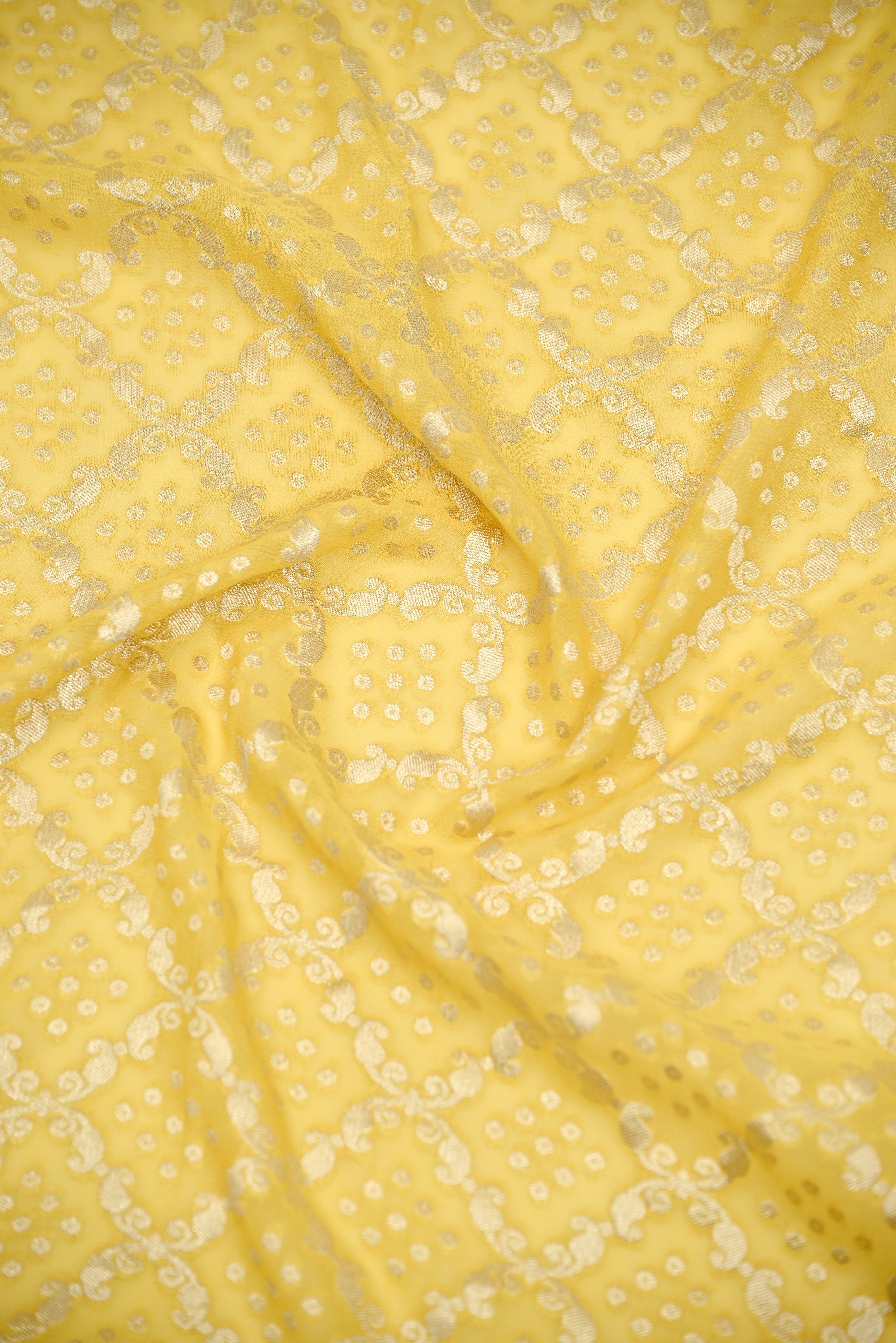 Yellow Booti Khaddi Georgette Handloom Banarasi Suit - Sacred Weaves