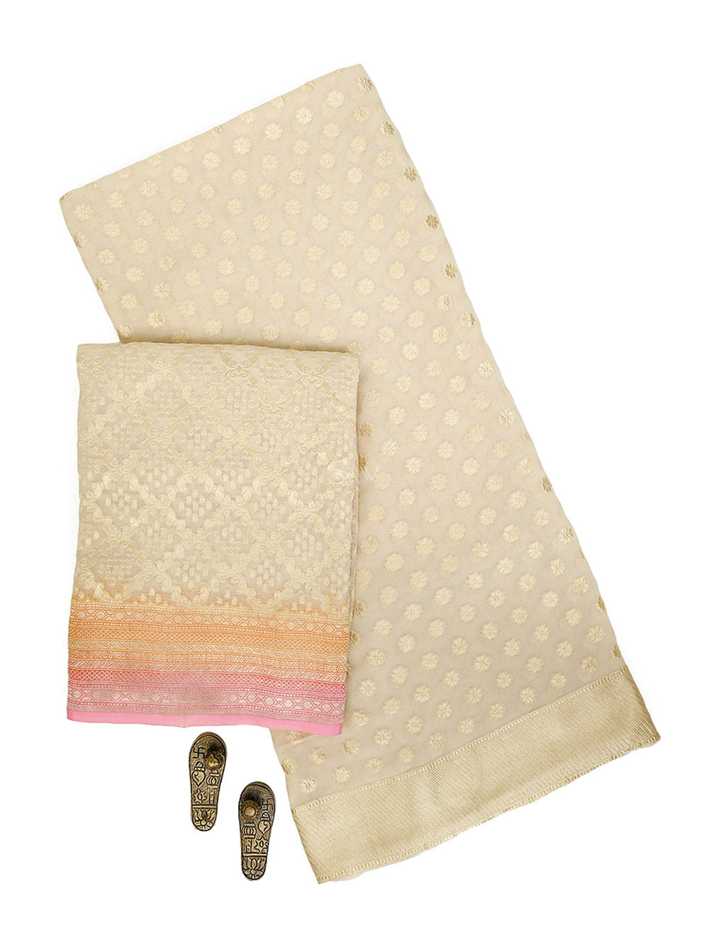 Cream Booti Khaddi Georgette Handloom Banarasi Suit - Sacred Weaves