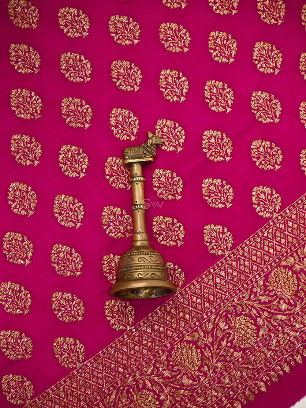 Dark Pink Booti Crepe Silk Handloom Banarasi Suit - Sacred Weaves
