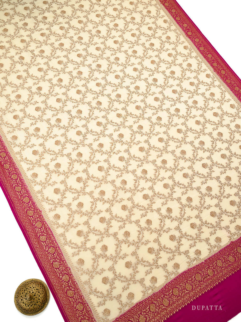 Dark Pink Booti Crepe Silk Handloom Banarasi Suit - Sacred Weaves