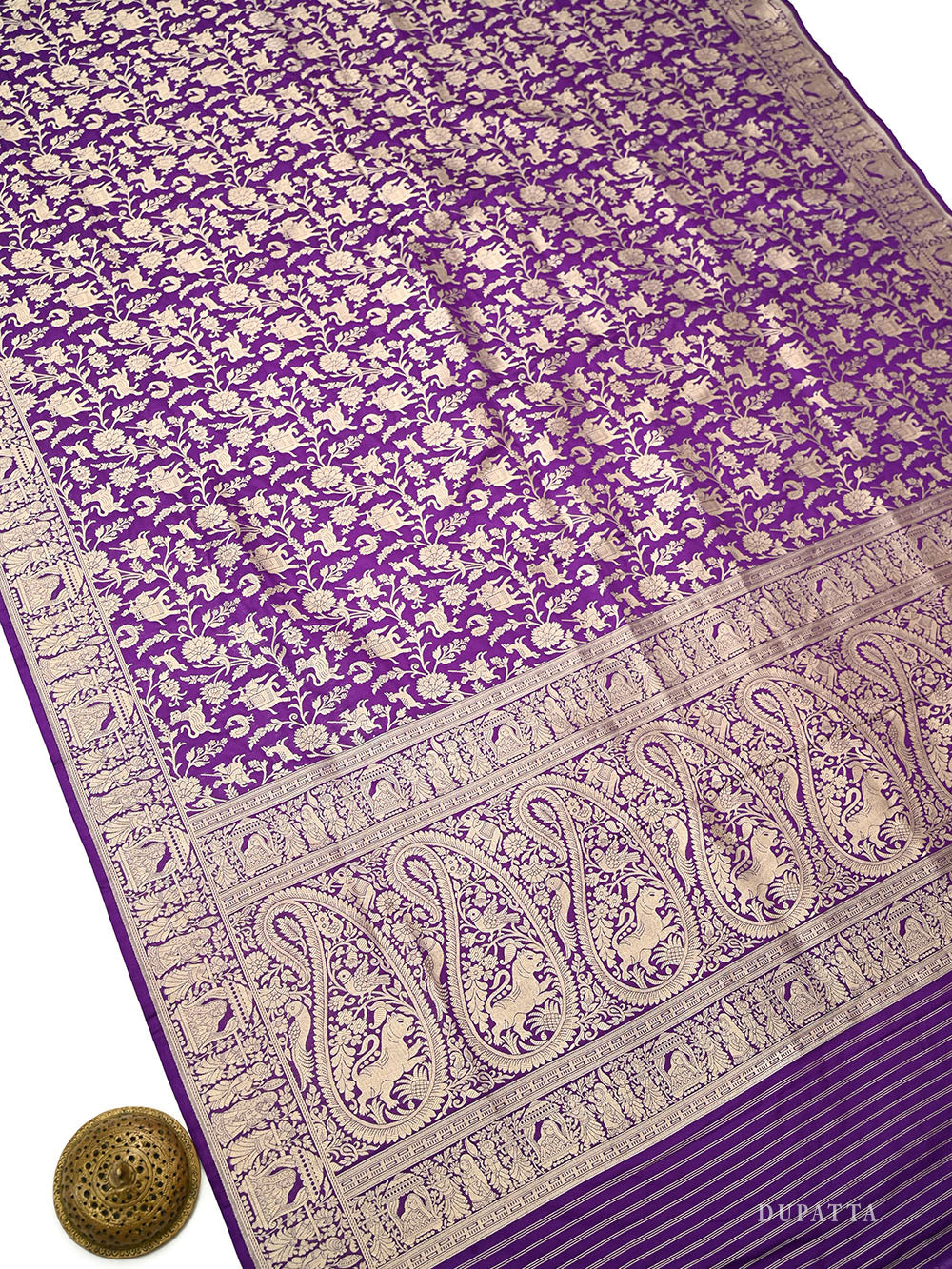Purple Booti Katan Silk Handloom Banarasi Suit - Sacred Weaves