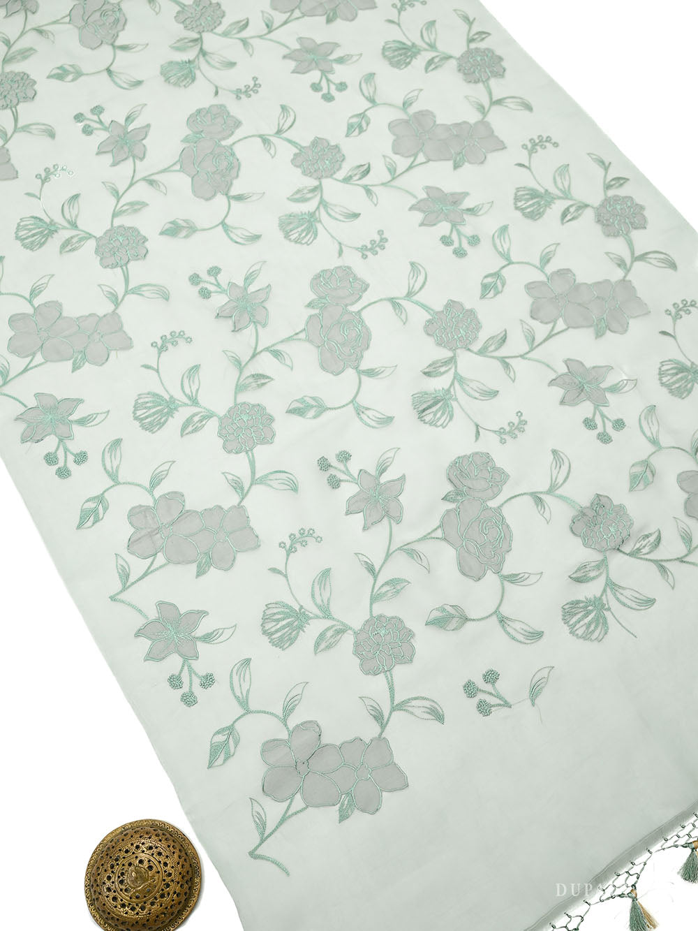 Sea Green Printed Cotton Handloom Banarasi Suit - Sacred Weavea