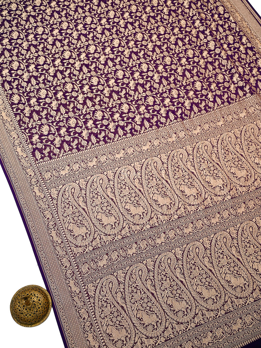 Purple Shikargah Zari Jaal Khaddi Georgette Handloom Banarasi Saree - Sacred Weaves