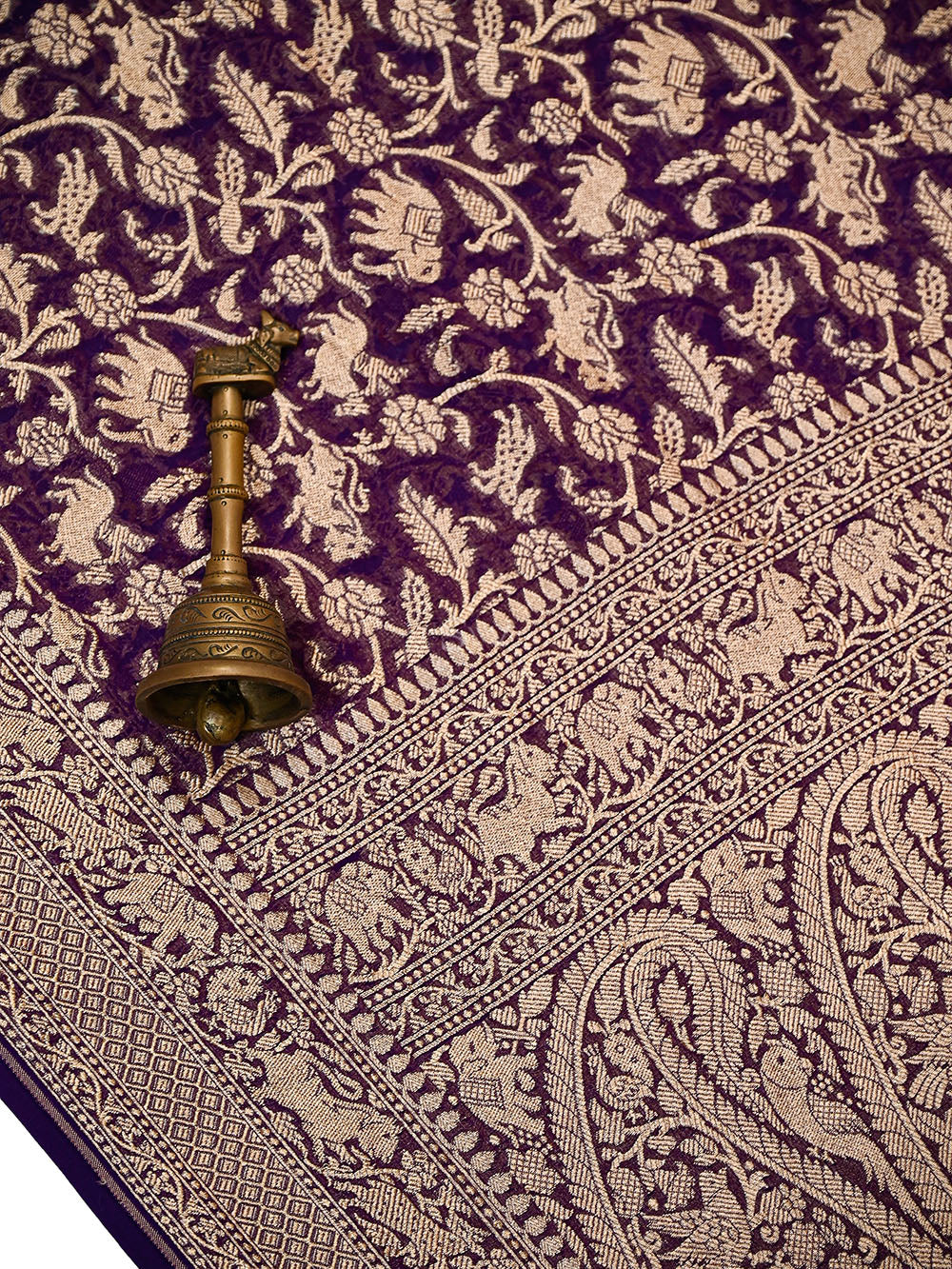 Purple Shikargah Zari Jaal Khaddi Georgette Handloom Banarasi Saree - Sacred Weaves