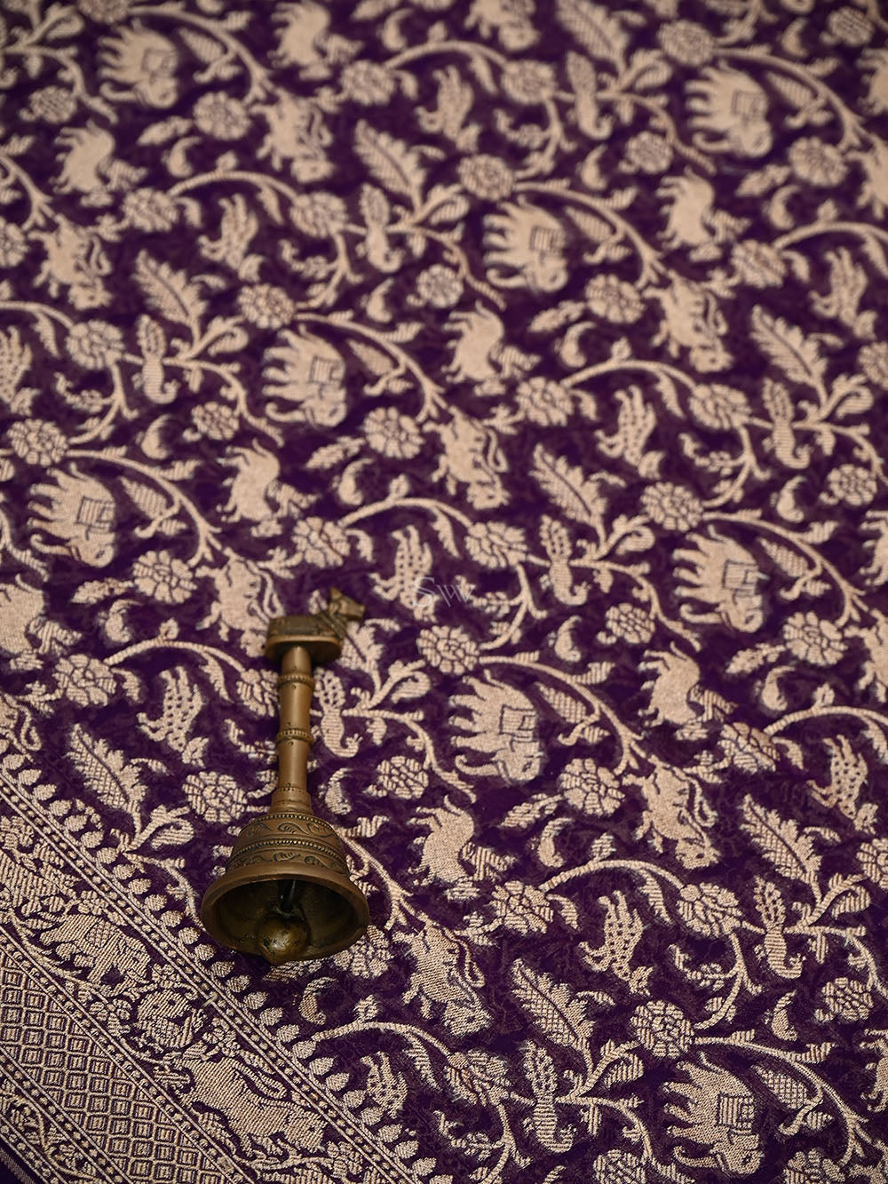 Purple Shikargah Zari Jaal Khaddi Georgette Handloom Banarasi Saree - Sacred Weaves
