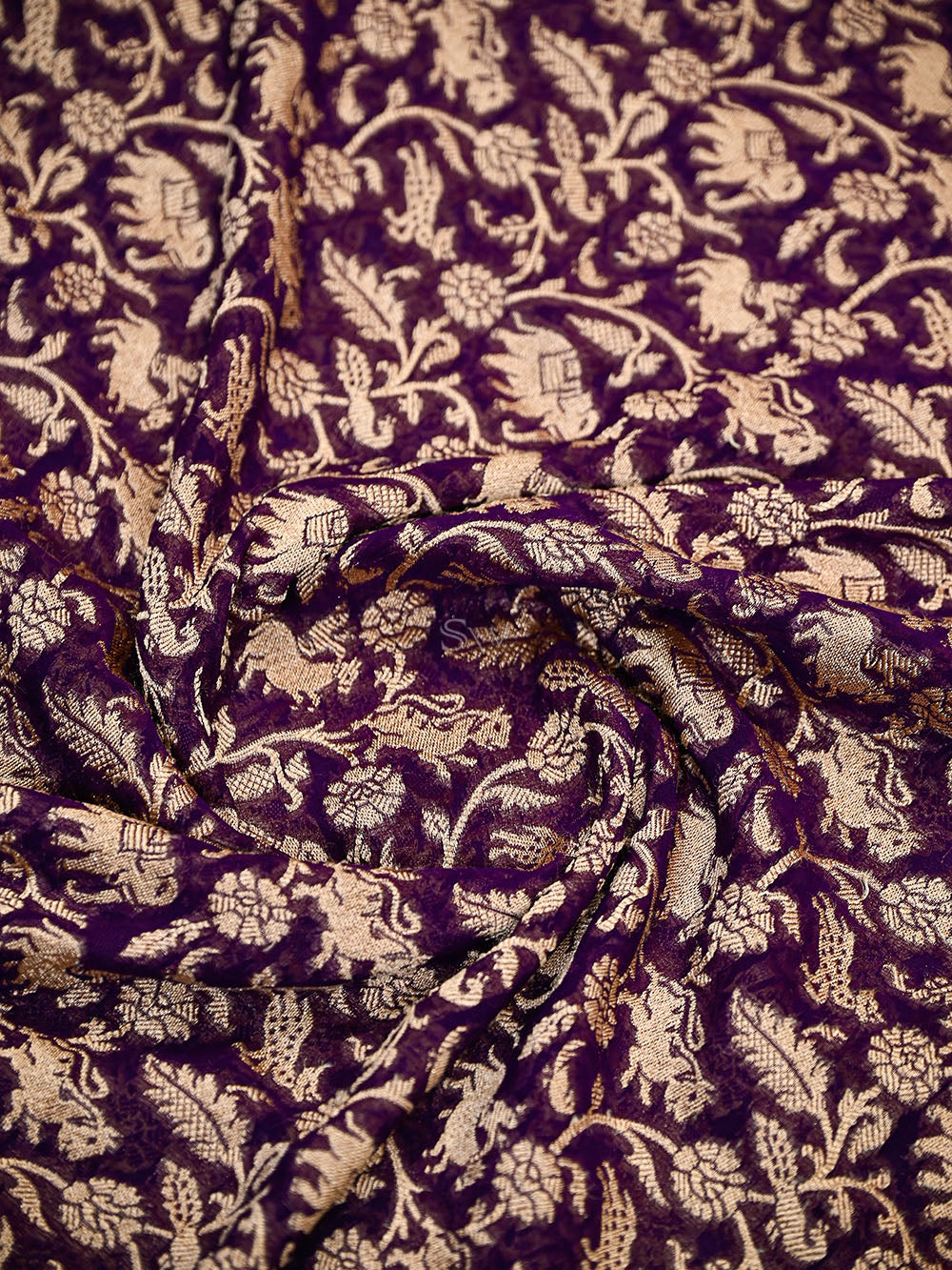 Purple Shikargah Zari Jaal Khaddi Georgette Handloom Banarasi Saree - Sacred Weaves