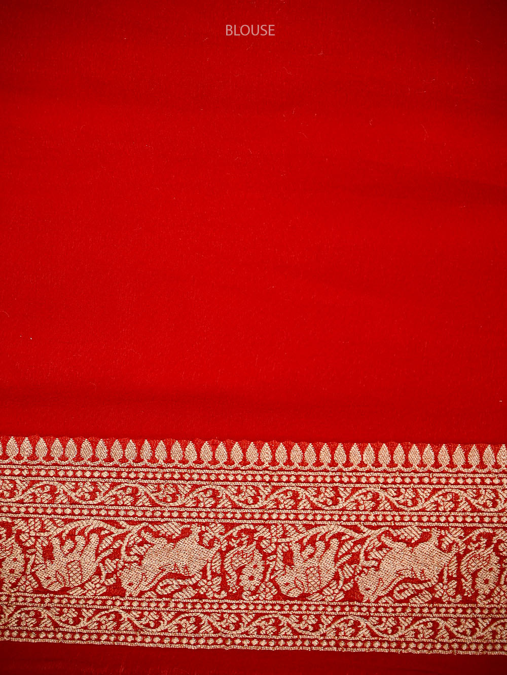 Red Shikargah Zari Jaal Khaddi Georgette Handloom Banarasi Saree - Sacred Weaves
