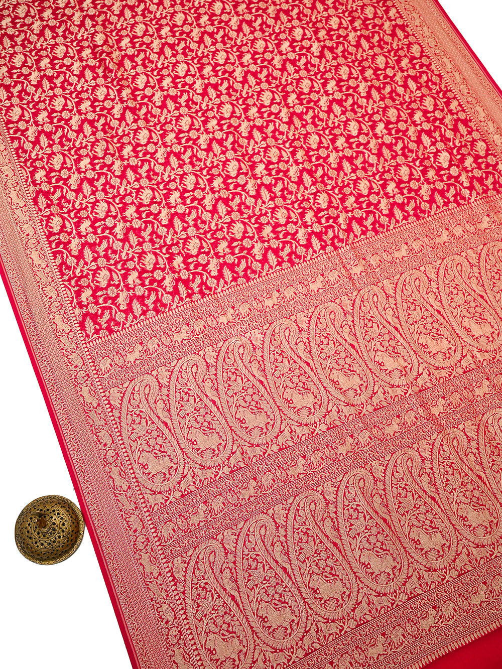 Dark Pink Shikargah Zari Jaal Khaddi Georgette Handloom Banarasi Saree - Sacred Weaves
