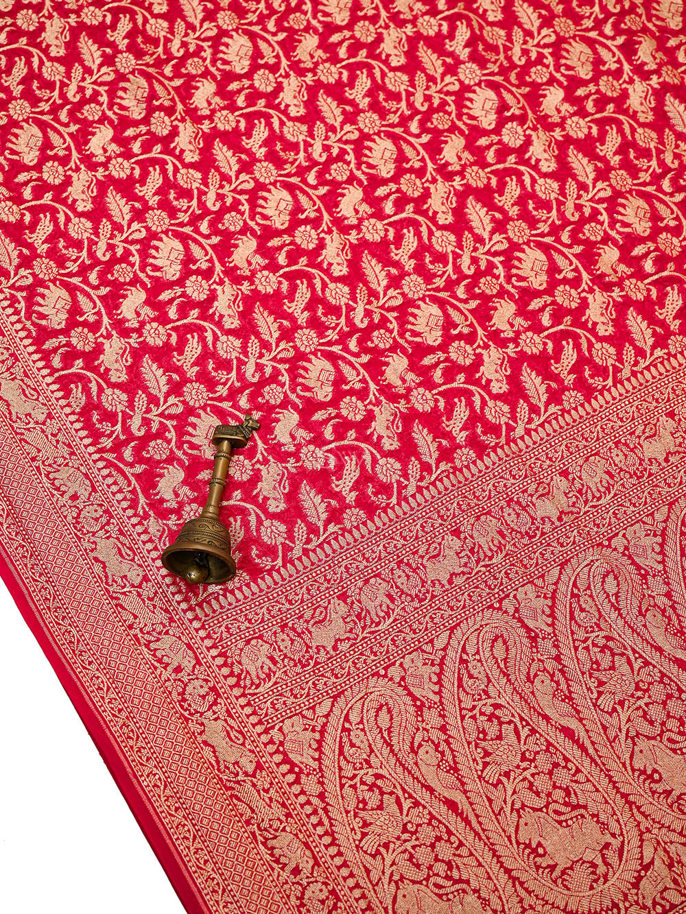 Dark Pink Shikargah Zari Jaal Khaddi Georgette Handloom Banarasi Saree - Sacred Weaves
