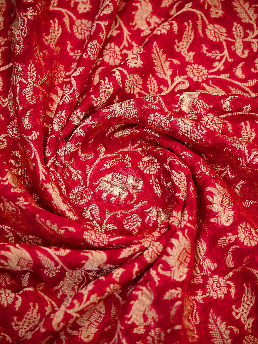 Dark Pink Shikargah Zari Jaal Khaddi Georgette Handloom Banarasi Saree - Sacred Weaves