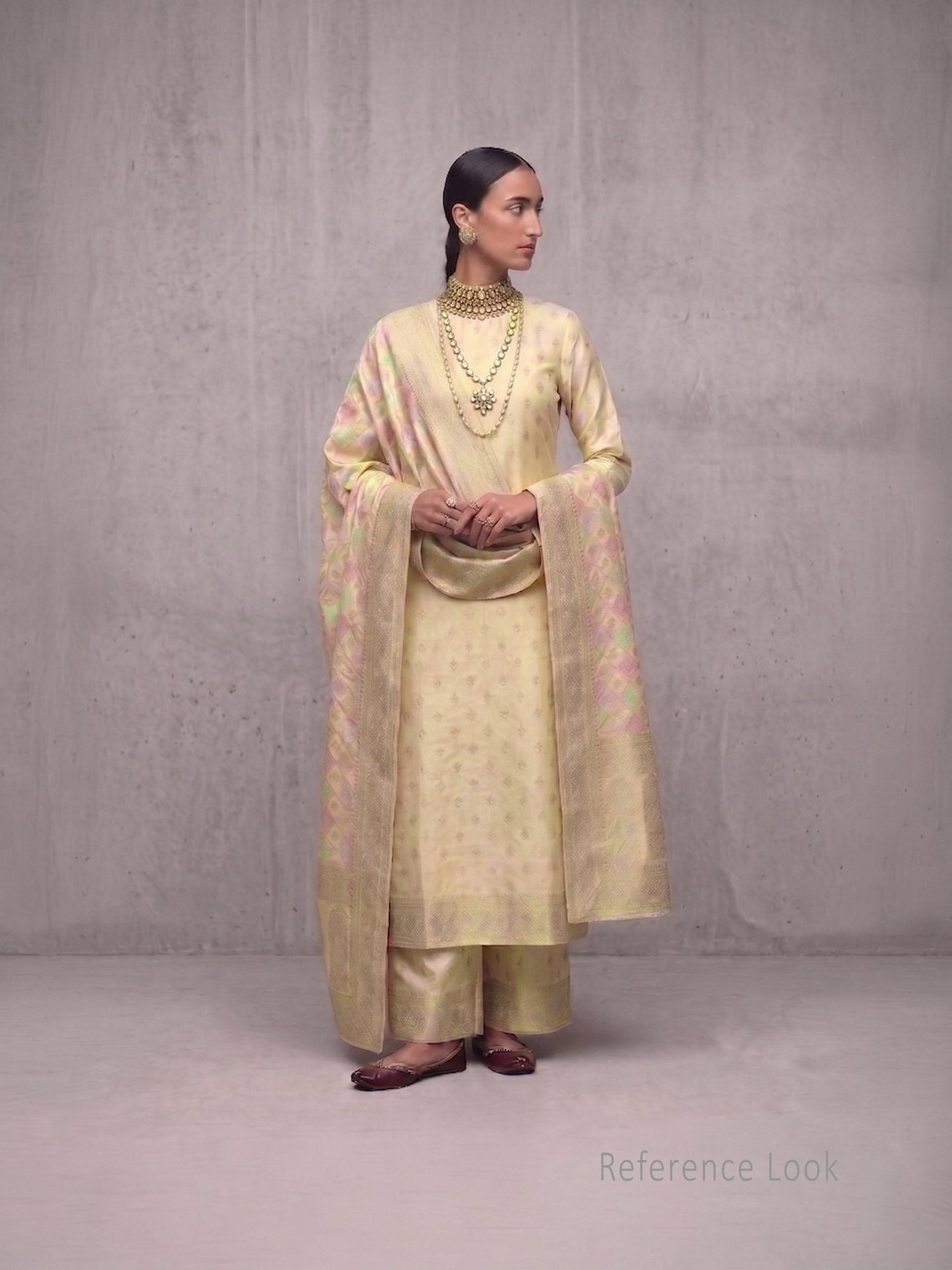 Beige Meenakari Booti Katan Silk Handloom Banarasi Suit - Sacred Weaves