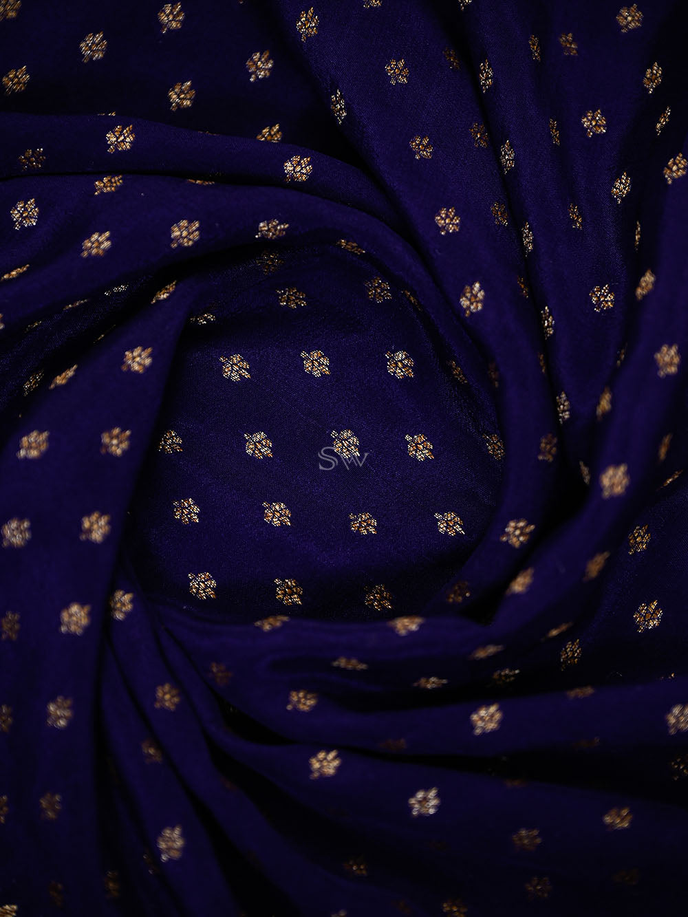 Navy Blue Booti Crepe Silk Handloom Banarasi Saree - Sacred Weaves