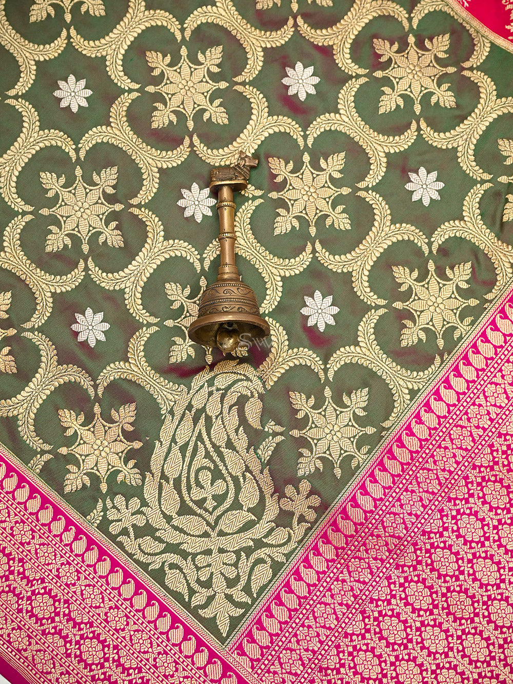 Pink Rangkat Katan Silk Handloom Banarasi Dupatta - Sacred Weaves