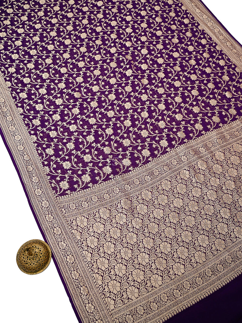 Purple Floral Jaal Khaddi Georgette Handloom Banarasi Saree - Sacred Weaves
