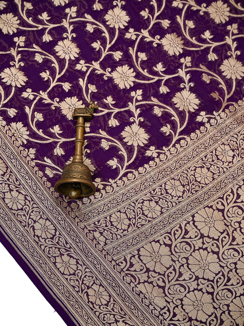 Purple Floral Jaal Khaddi Georgette Handloom Banarasi Saree - Sacred Weaves
