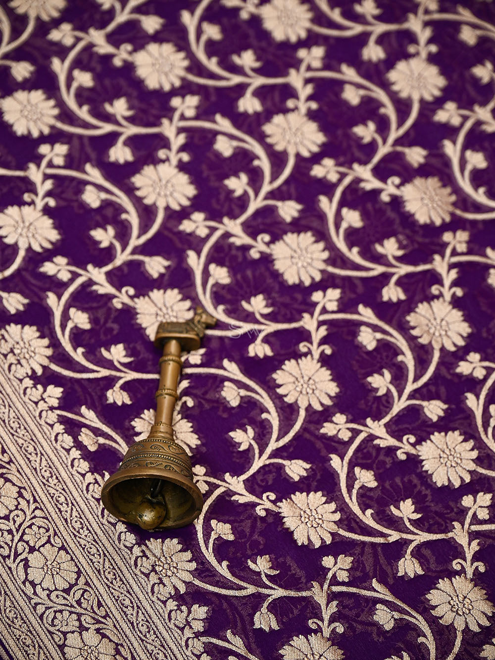 Purple Floral Jaal Khaddi Georgette Handloom Banarasi Saree - Sacred Weaves