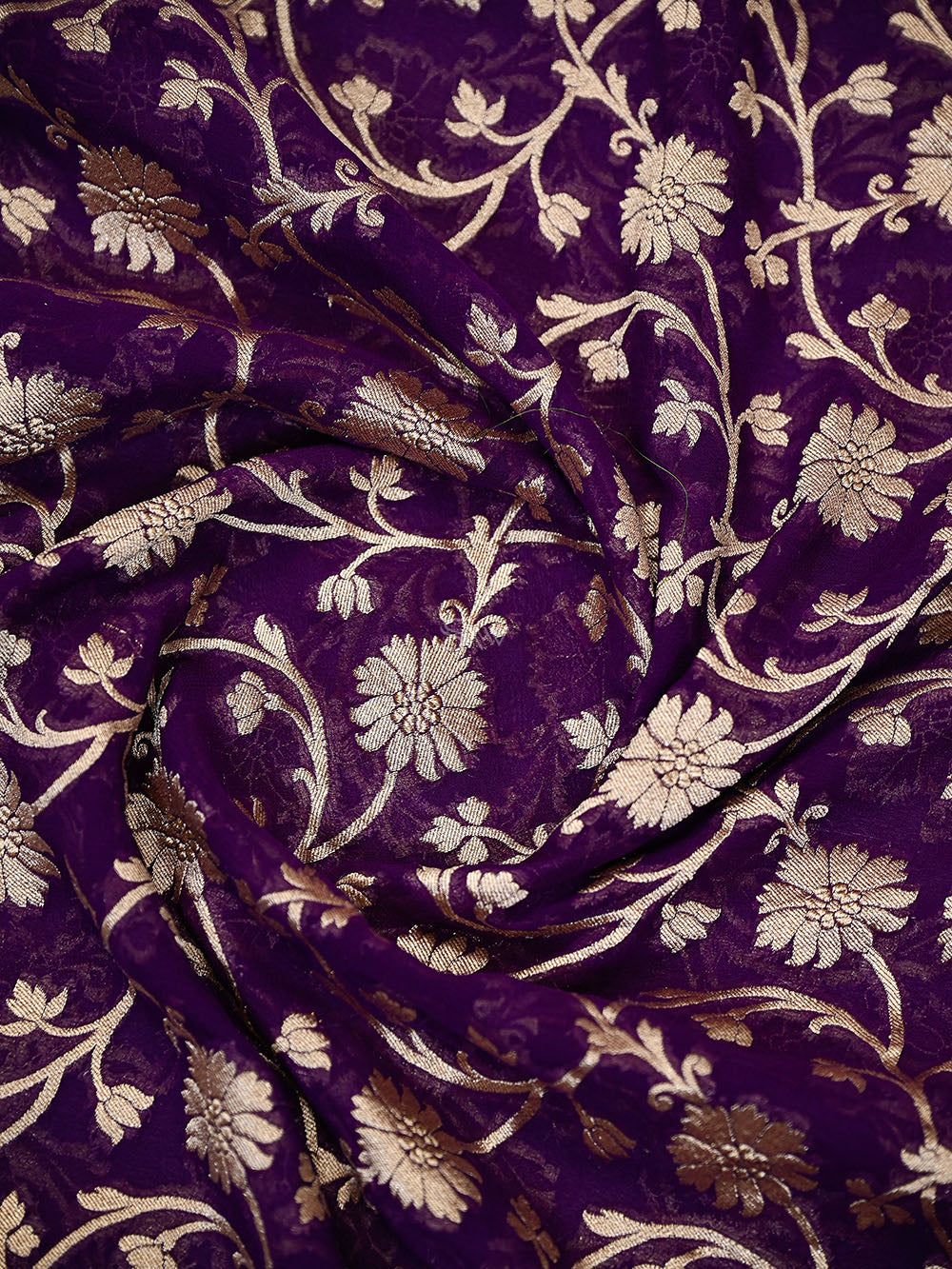 Purple Floral Jaal Khaddi Georgette Handloom Banarasi Saree - Sacred Weaves