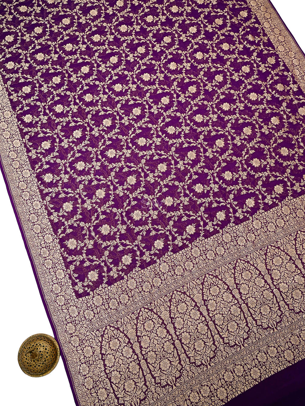 Purple Zari Jaal Khaddi Georgette Handloom Banarasi Saree - Sacred Weaves