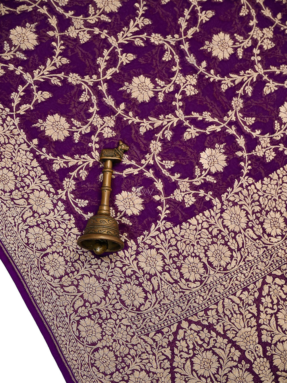 Purple Zari Jaal Khaddi Georgette Handloom Banarasi Saree - Sacred Weaves