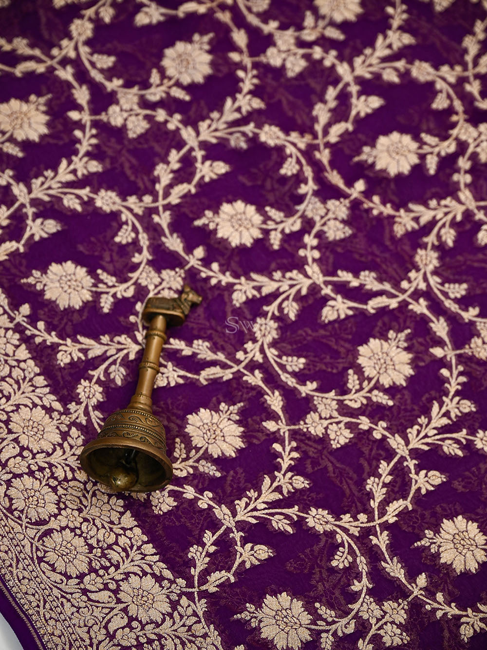 Purple Zari Jaal Khaddi Georgette Handloom Banarasi Saree - Sacred Weaves