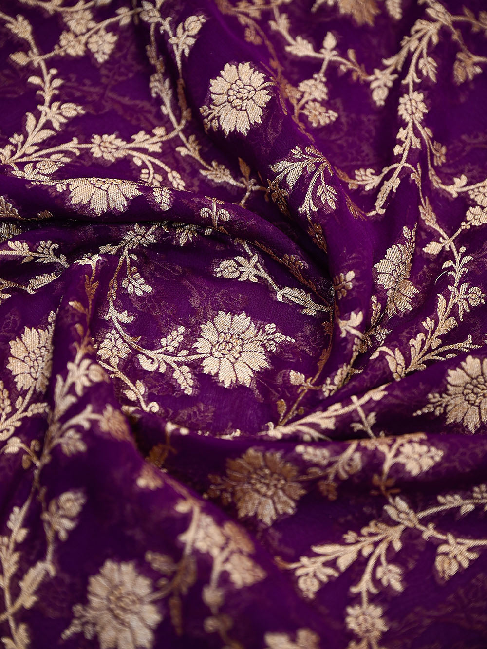 Purple Zari Jaal Khaddi Georgette Handloom Banarasi Saree - Sacred Weaves