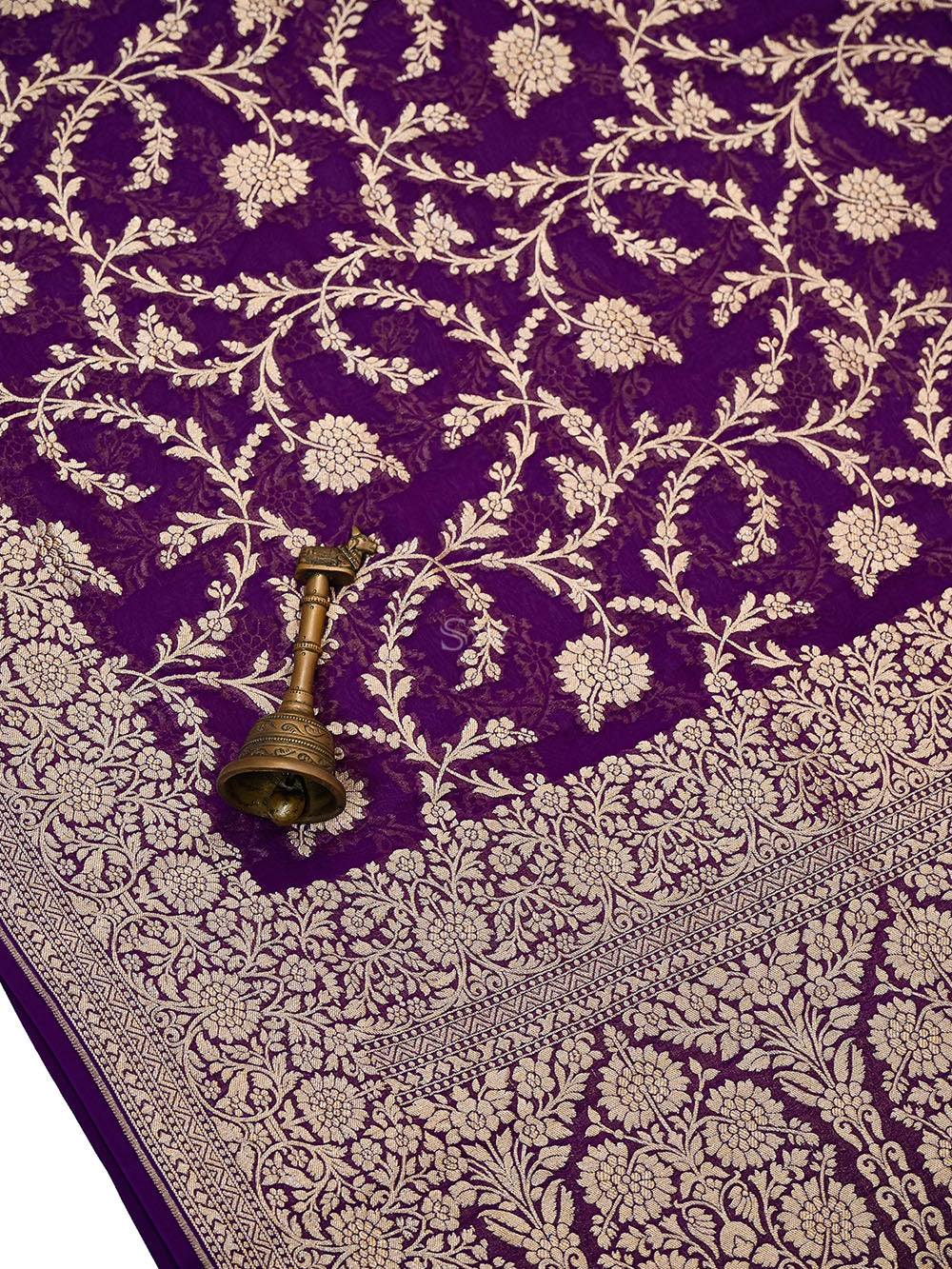 Purple Floral Zari Jaal Khaddi Georgette Handloom Banarasi Saree - Sacred Weaves