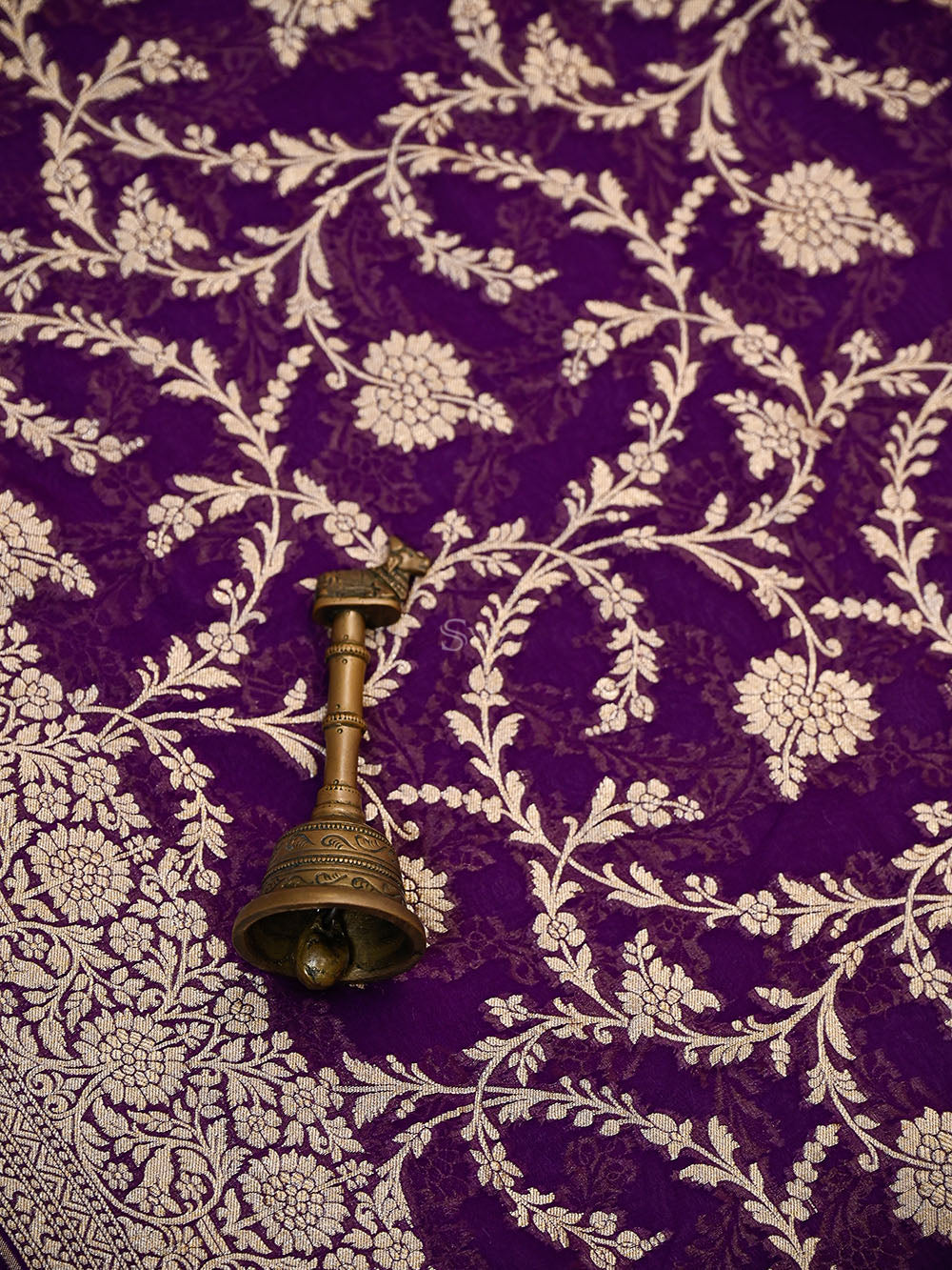 Purple Floral Zari Jaal Khaddi Georgette Handloom Banarasi Saree - Sacred Weaves