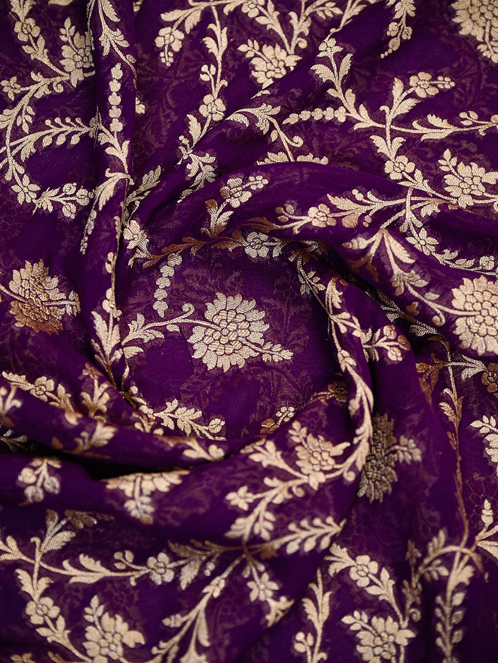 Purple Floral Zari Jaal Khaddi Georgette Handloom Banarasi Saree - Sacred Weaves