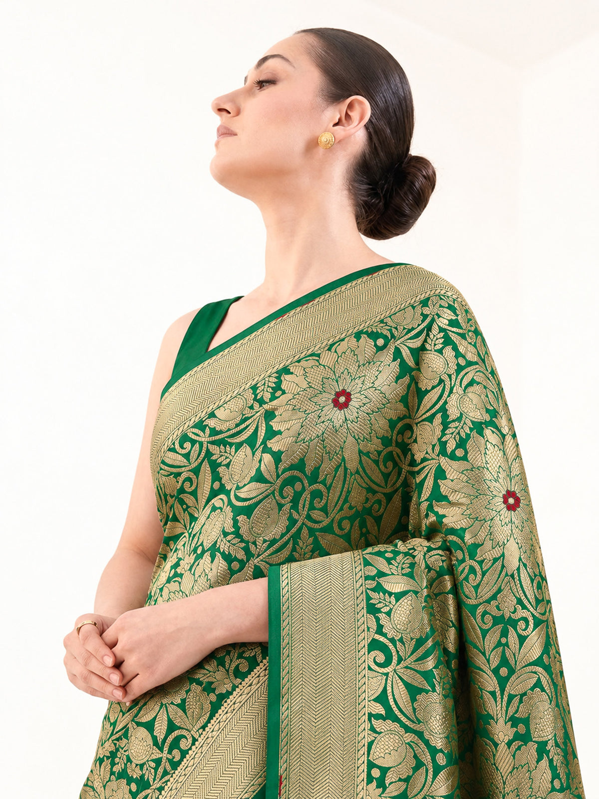 Bottle Green Floral Meenakari Silk Brocade Handloom Banarasi Saree - Sacred Weaves