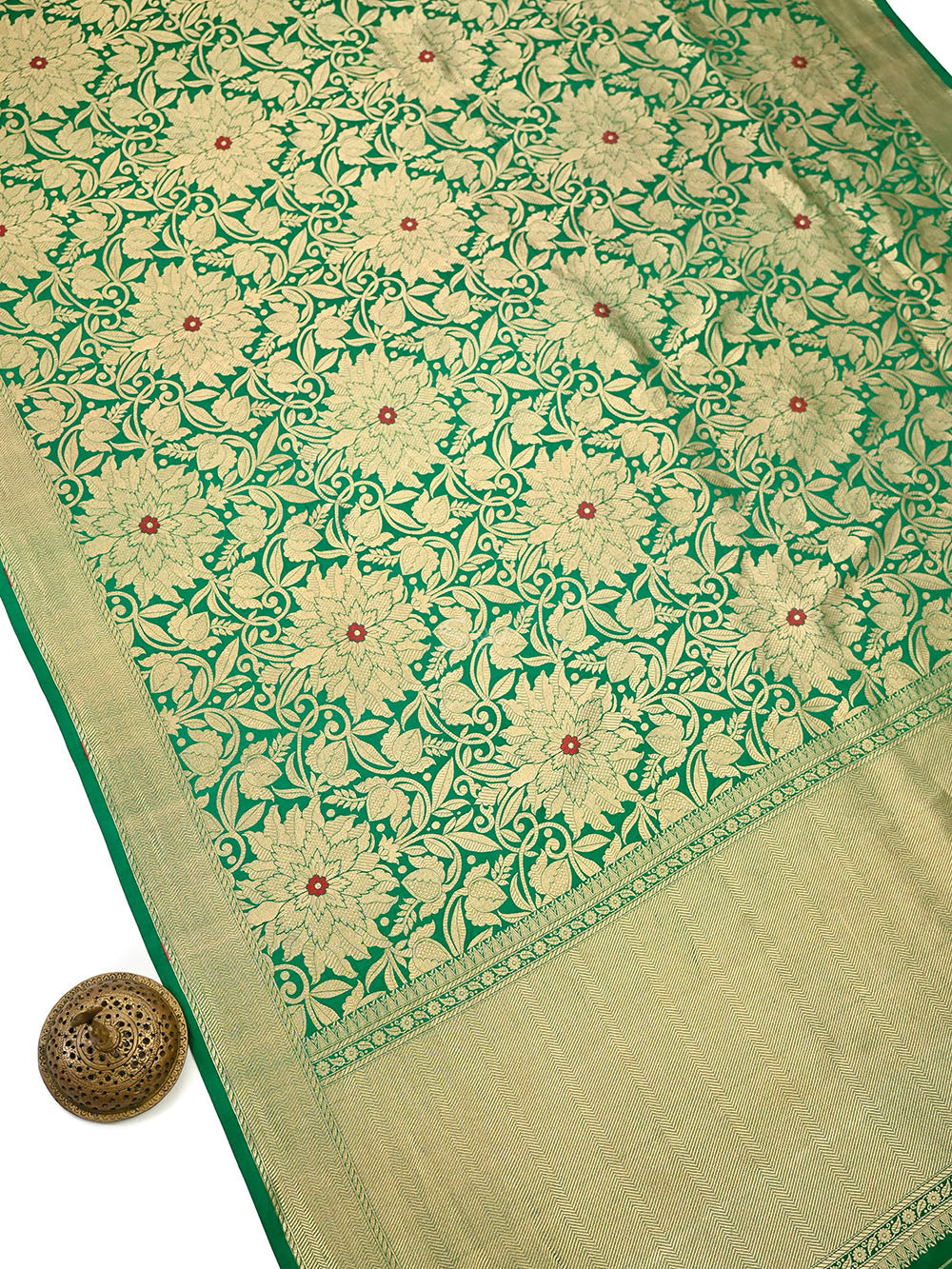 Bottle Green Floral Meenakari Silk Brocade Handloom Banarasi Saree - Sacred Weaves