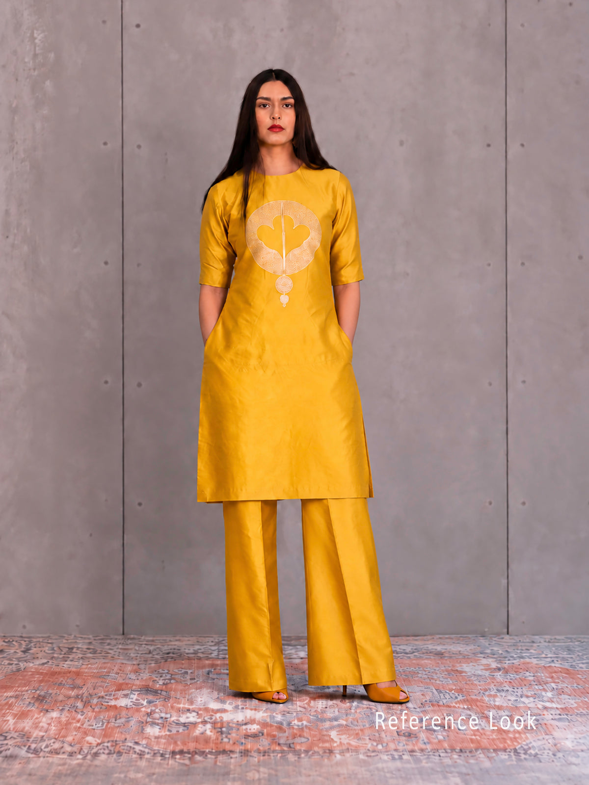 Yellow Floral Booti Katan Silk Handloom Banarasi Suit - Sacred Weaves