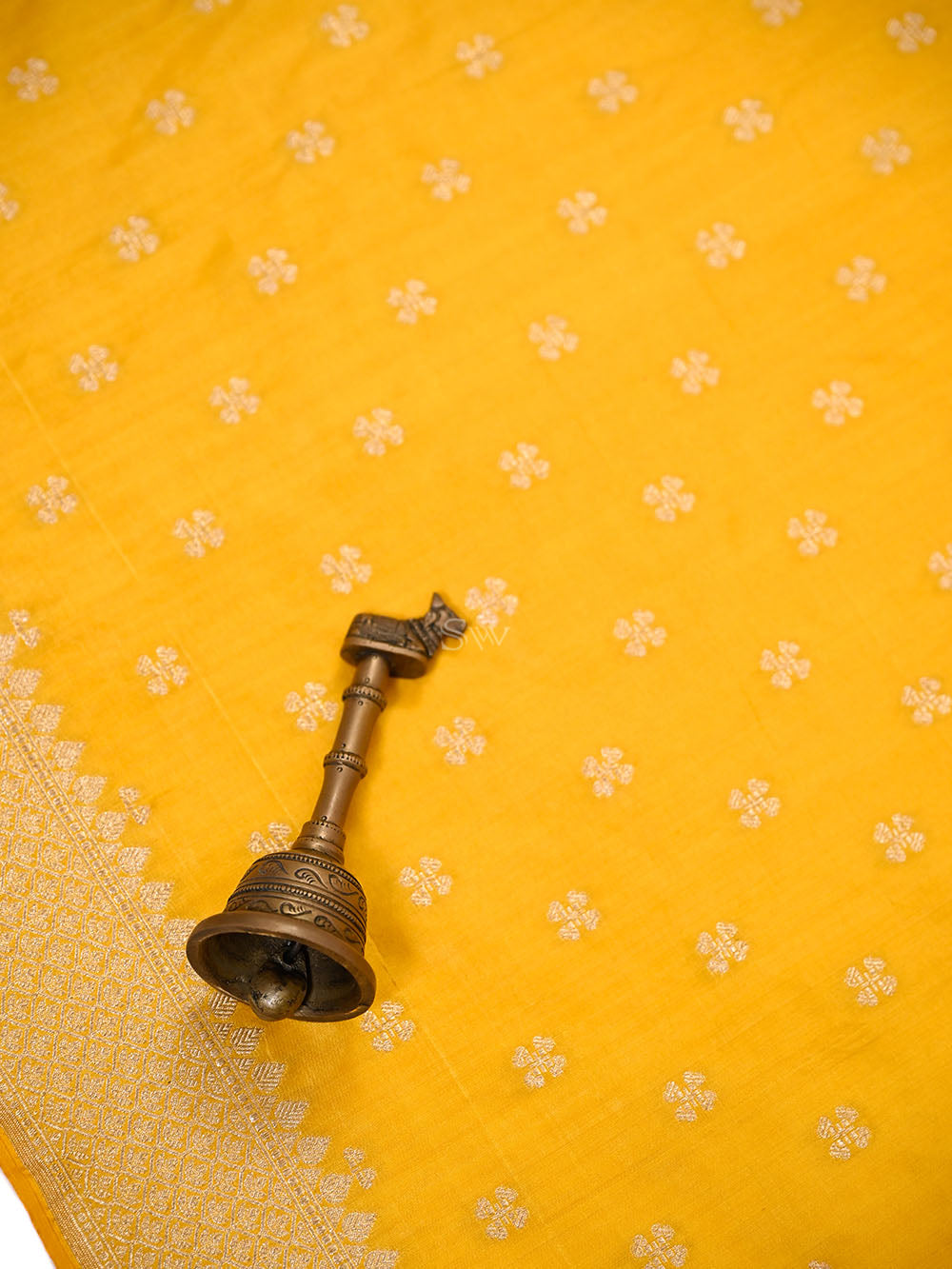 Yellow Floral Booti Katan Silk Handloom Banarasi Suit - Sacred Weaves