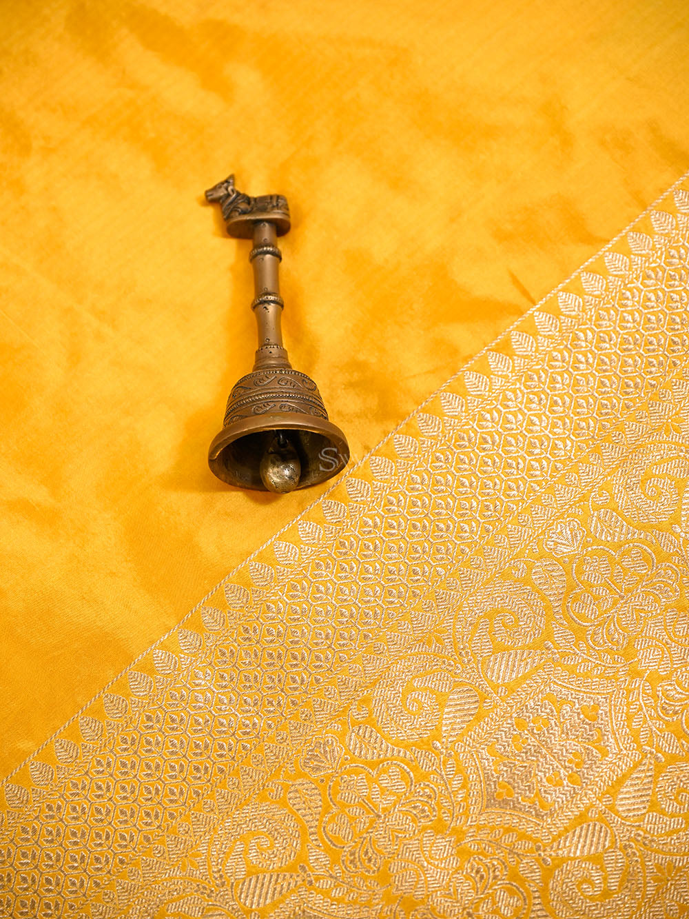 Yellow Floral Booti Katan Silk Handloom Banarasi Suit - Sacred Weaves