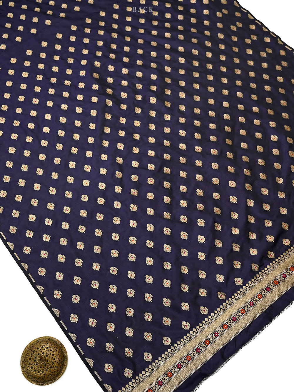 Navy Blue Meenakari Booti Katan Silk Handloom Banarasi Suit - Sacred Weaves