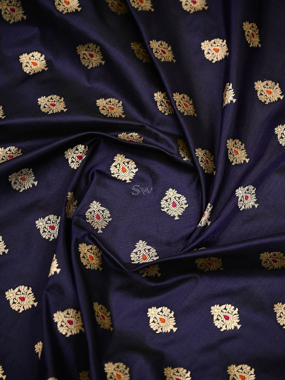 Navy Blue Meenakari Booti Katan Silk Handloom Banarasi Suit - Sacred Weaves