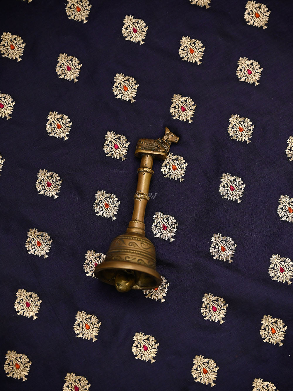 Navy Blue Meenakari Booti Katan Silk Handloom Banarasi Suit - Sacred Weaves