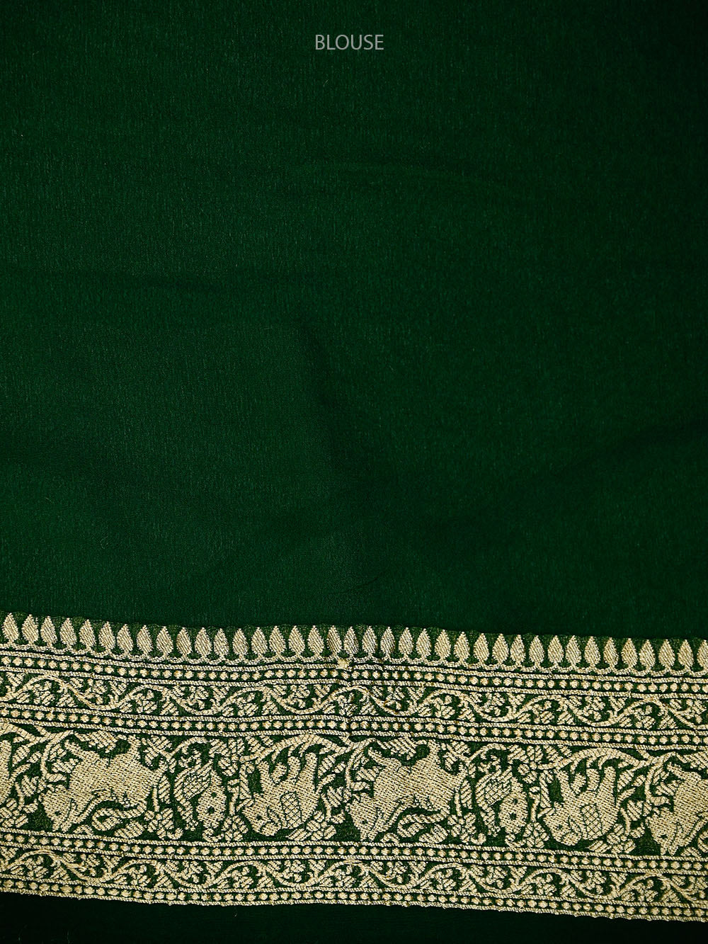 Bottle Green Shikargah Zari Jaal Khaddi Georgette Handloom Banarasi Saree - Sacred Weaves